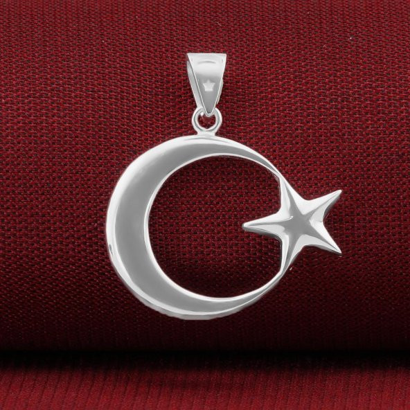 Çift Taraflı Ay Yıldız 925 Ayar Gümüş Kolye Ucu ürün görseli 1