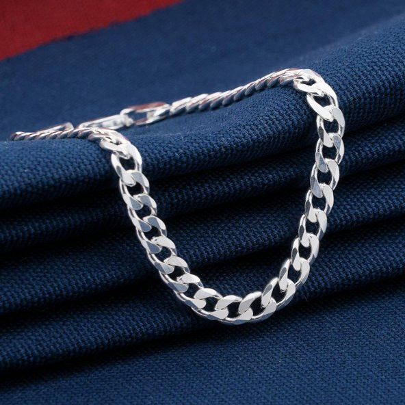 5 MM Gurmet 925 Ayar Gümüş Zincir Bileklik 21CM ürün görseli 1