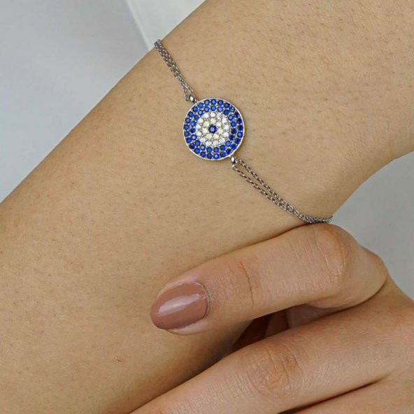 Nazar Boncuğu Tasarımlı 5 Sıralı 925 Ayar Gümüş Kadın Bileklik ürün görseli 1