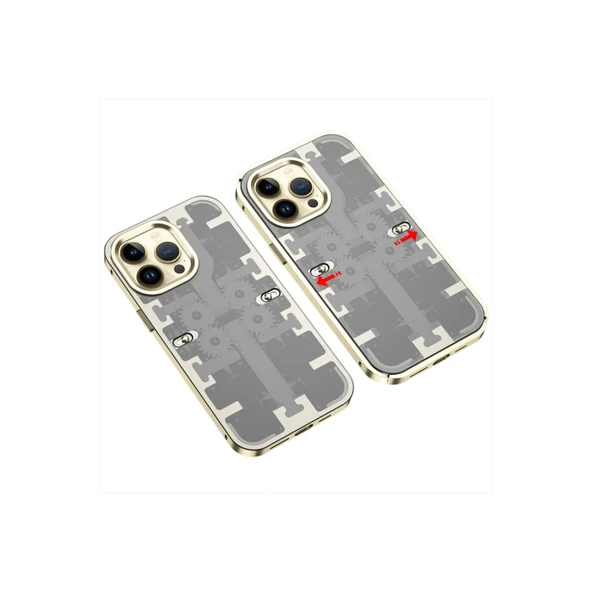 iPhone 13 Pro Max Kılıf Mekanik Bumper Kapak - Gold