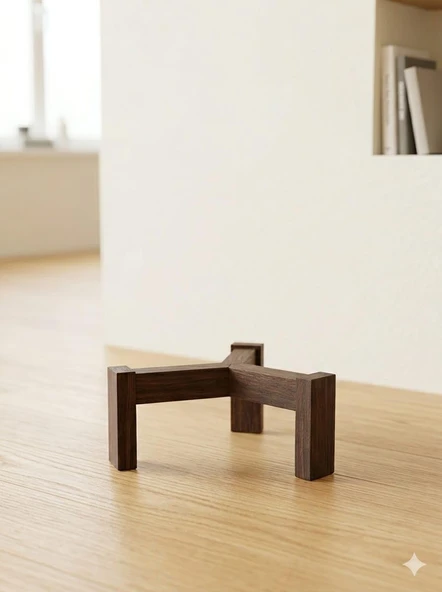 Ahşap Saksı Standı, Kahverengi, 20x10 cm, Minimalist Üç Ayaklı Tasarım, Dekoratif Bitki Standı