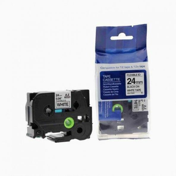 BROTHER P-Touch TZE-FX251 BEYAZ ESNEK ETIKETE SIYAH (24mm x 8m) ürün görseli 1