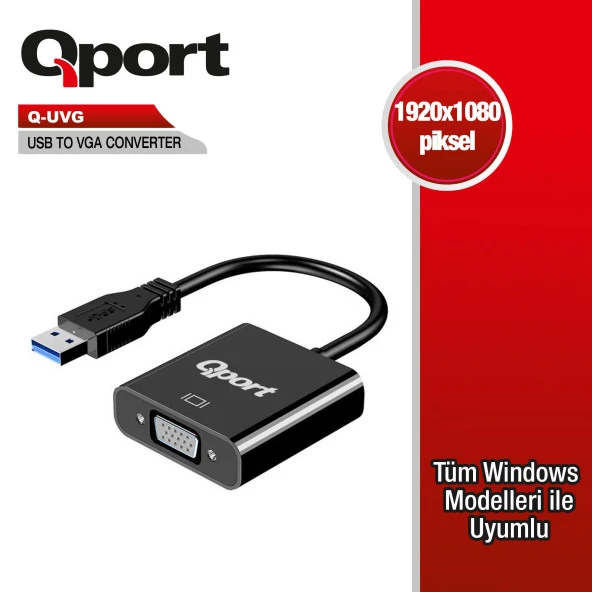 Qport Q-UVG 16cm USB-VGA Çevirici ürün görseli 1