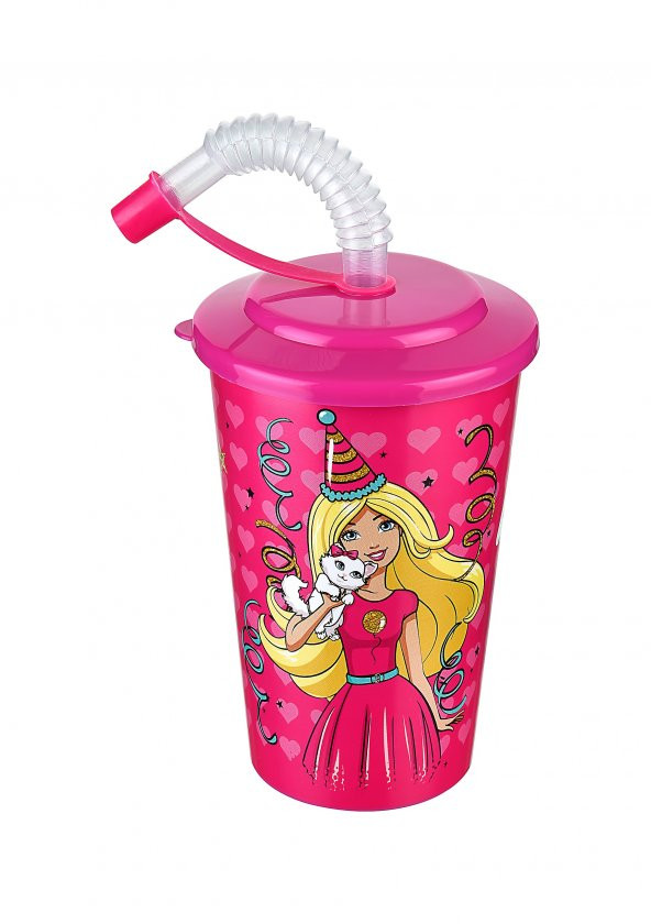 Barbie Kapaklı Pipetli Bardak 400 Ml. ürün görseli 1