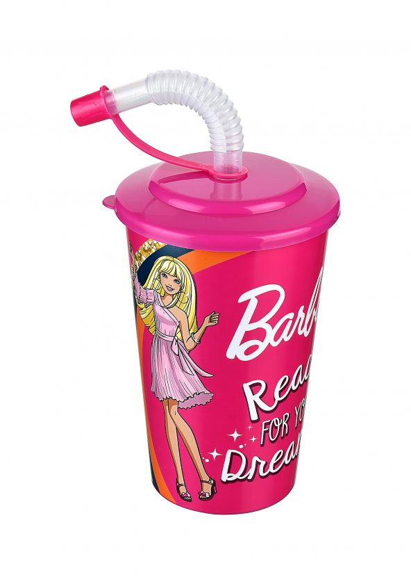 Barbie Kapaklı Pipetli Bardak 400 Ml. - Resim 2