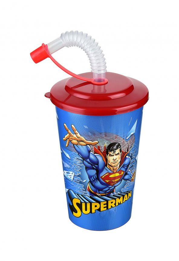 Süperman Kapaklı Pipetli Bardak 400 Ml. - Resim 2