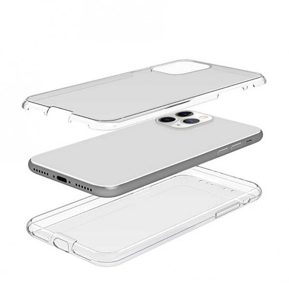 iPhone 12 Pro Max Kılıf 360 Tam Koruma Şeffaf Silikon - Resim 4