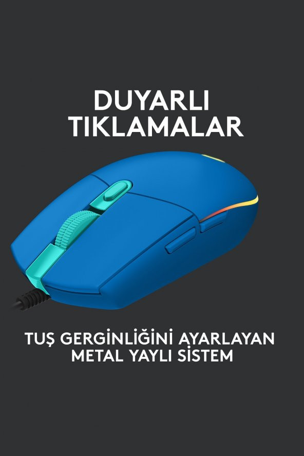 Logitech G102 Lightsync Optik Kablolu Oyuncu Mouse - Mavi - Resim 5