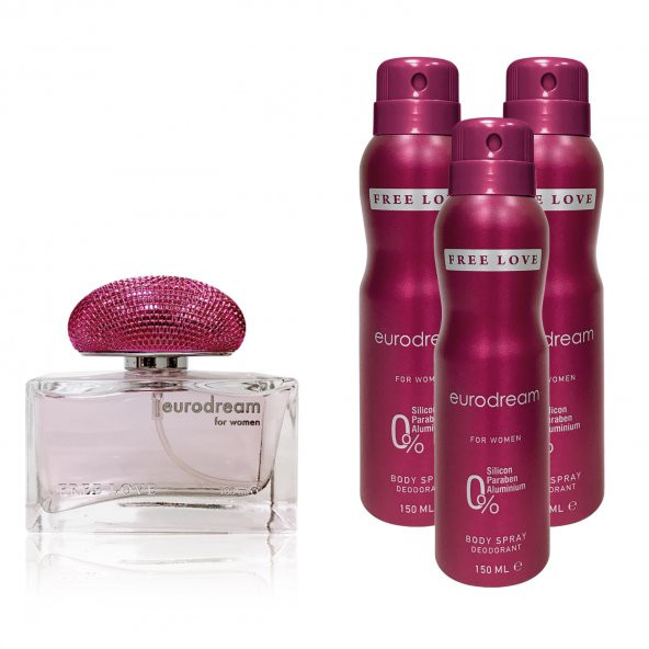 Free Love Eurodream EDP Kadın Parfüm 100 ml ve Deodorant 150 ml 3 Adet ürün görseli 1