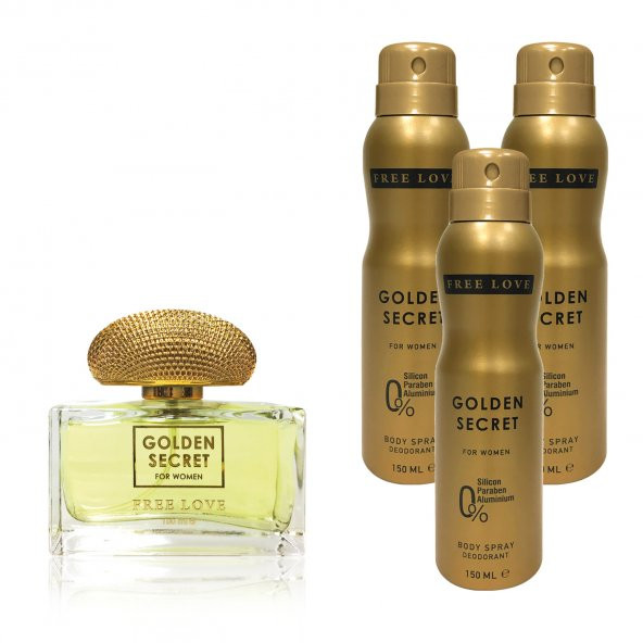 Free Love Golden Secret EDP Kadın Parfüm 100 ml ve Deodorant 150 ml 3 Adet ürün görseli 1
