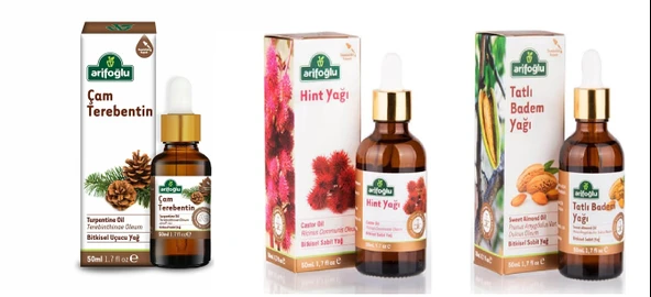Arifoğlu Tatlı Badem Yağı + Çam Terebentin Yağı + Hint Yağı 3 x 50 ML ürün görseli 1