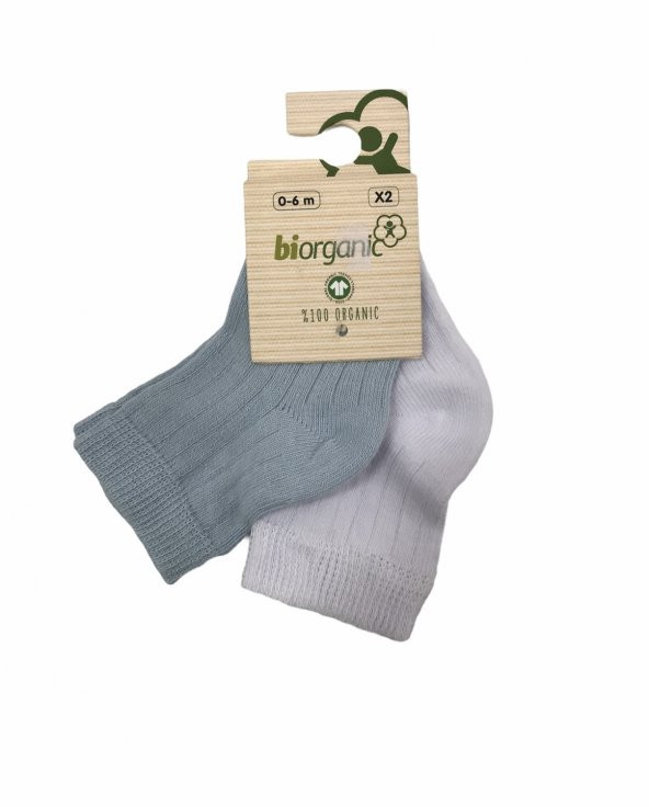 Bibaby Biorganic Desenli Basic 2Li Çorap 68345 Mavi-Beyaz - Resim 2