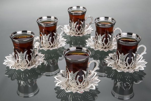 BUSEM Ahsen Çay Seti 6 Kişilik 18 Parça Gümüş Renkli ürün görseli 1