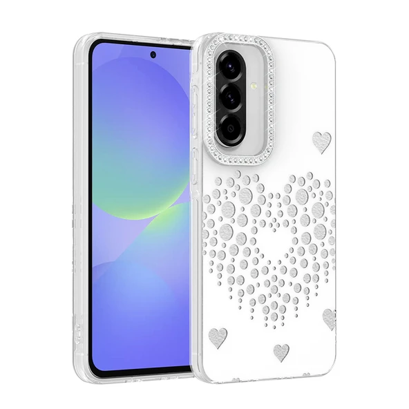 Lexroo Galaxy A56 Kılıf Damla Taşlı Rivas Sert PC Kılıf - Beyaz