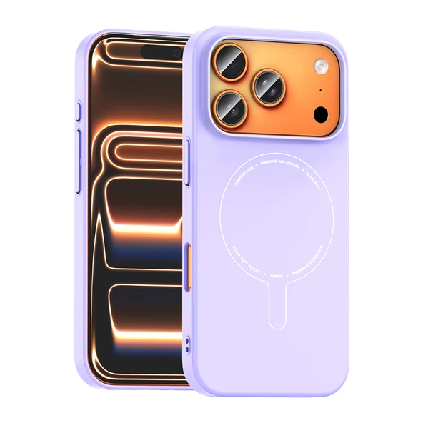 Lexroo iPhone 18 Pro Max Kılıf M-Safe Şarj Özellikli Kamera Korumalı Elio Sert PC Kılıf - Lila