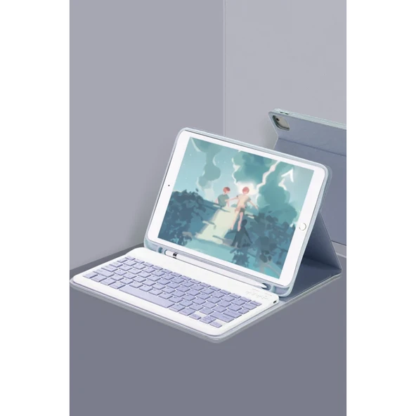 iPad 10.2 (9.nesil) Kılıf KC01 Smart Klavyeli Tablet Kılıfı - Lacivert