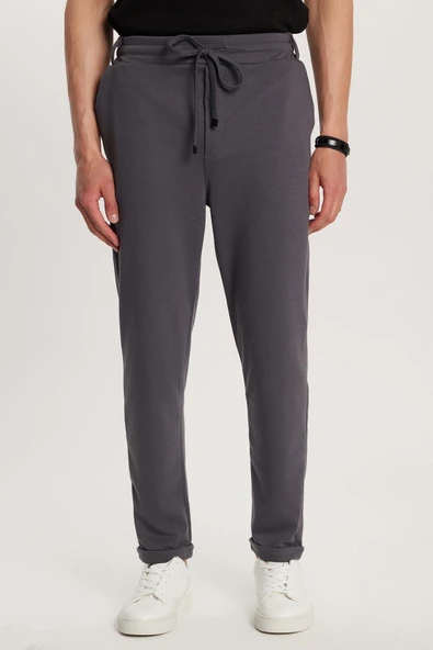 Tudors Slim Fit Pamuklu Beli Bağlamalı Yan Cepli Katlamalı Paça Jogger Pantolon, Xl, PN250024, Antrasit, Erkek