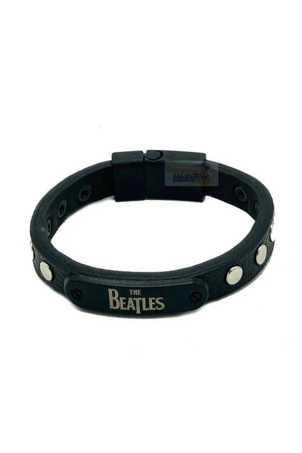 Beatles Figürlü Unisex Deri Çelik Bileklik - Resim 2