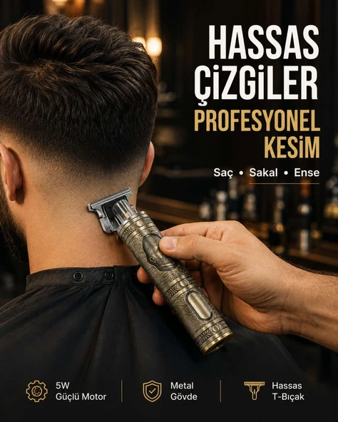 Kompakt Tasarımlı, Güçlü Motorlu Saç sakal Kesme Makinesi ve 4 Kılavuz Tarak