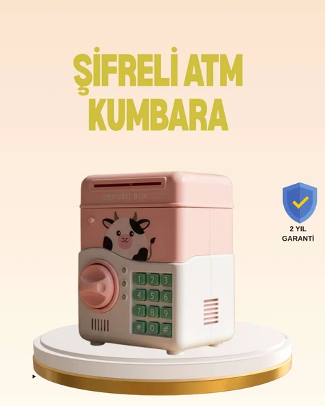 Çocuklar İçin Pembe ATM Görünümlü Elektronik Kumbara