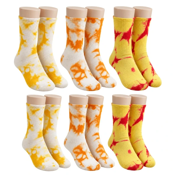 Unisex Batik Desenli Çorap 6'lı Set Pamuklu Renkli Uzun Soket Dikişsiz Nefes Alan Günlük Spor Çorabı — Çok Renkli, 39-44
