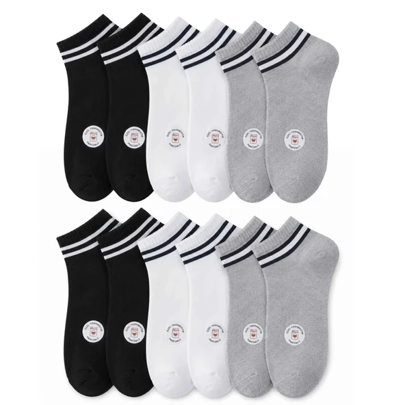 Unisex Çizgili Patik Çorap 6'lı | %85 Pamuklu Geri Dönüşüm İplikli, İnce Dikişli Spor — Çok renkli 6'lı, 36-40