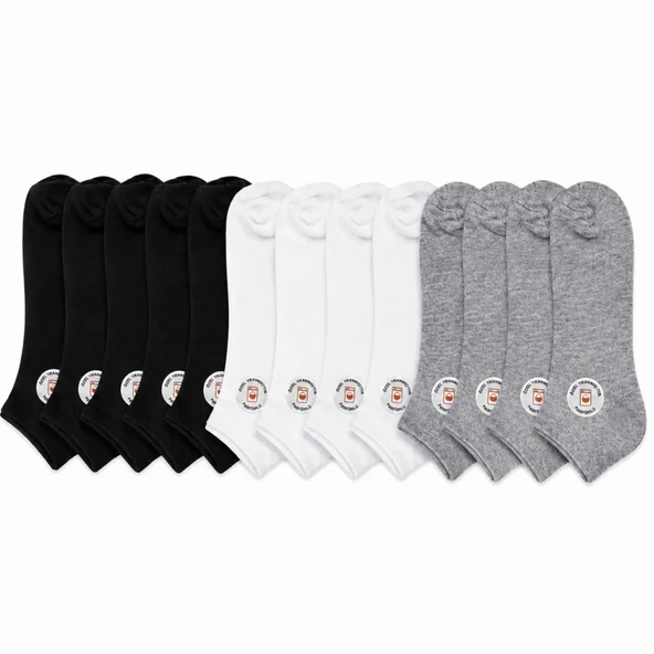 Unisex Patik Çorap 12'li | %85 Pamuklu Geri Dönüşüm İplikli, İnce Dikişli Günlük Spor — Çok renkli 12'li, 39-44