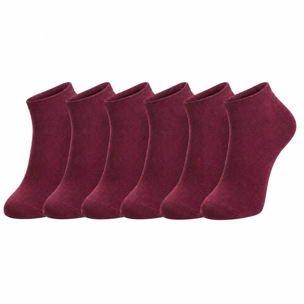 Erkek Pamuklu Patik Çorap 6’lı Paket 39-44 | Dikişsiz Burun, Koku Karşıtı, Nefes Alan Kısa Konç Sneaker Çorabı — Bordo, 39-44