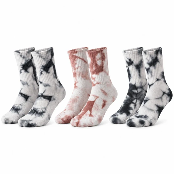 Unisex Batik Desenli Çorap 3'lü Set Pamuklu Uzun Soket Günlük Spor Nefes Alan Dikişsiz — Çok Renkli, 39-44