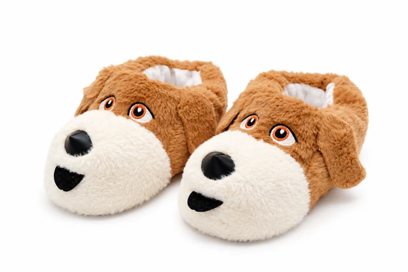 Moda Focus Sevimli Köpek Figürlü Sessiz Kaydırmaz Taban Peluş Unisex Ev Pandufu Sevgili Kombin Terliği - Resim 7