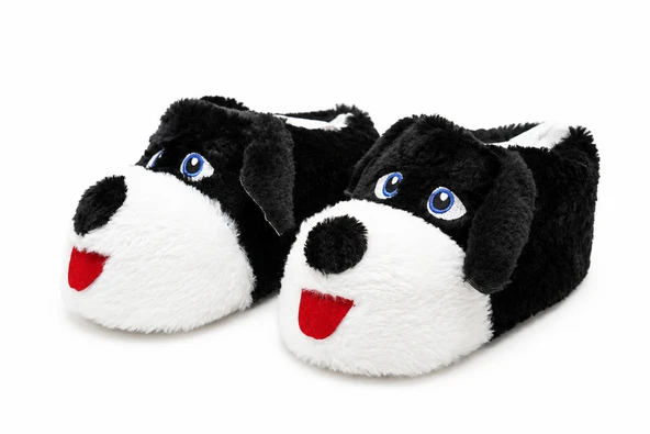 Moda Focus Sevimli Köpek Figürlü Sessiz Kaydırmaz Taban Peluş Unisex Ev Pandufu Sevgili Kombin Terliği - Resim 6