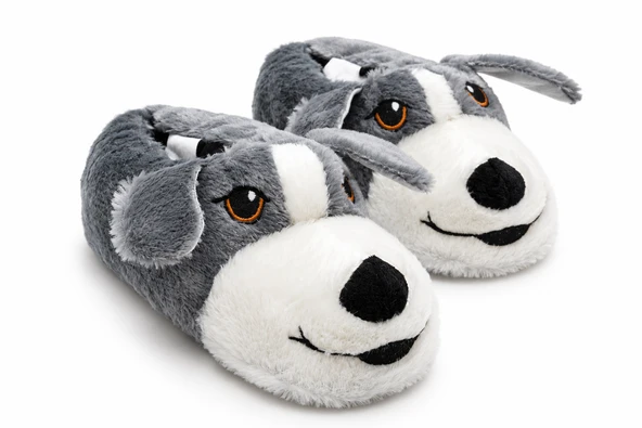 Moda Focus Sevimli Köpek Figürlü Sessiz Kaydırmaz Taban Peluş Unisex Ev Pandufu Sevgili Kombin Terliği - Resim 8