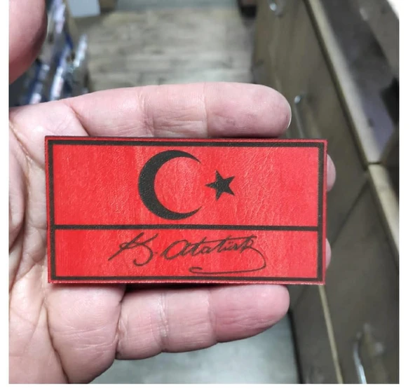 Bayrak Kemal Atatürk İmzalı Deri PEÇ - Arma - Askeri Patch - Resim 2