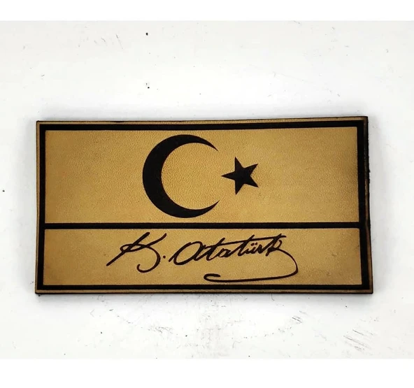 Bayrak Kemal Atatürk İmzalı Deri PEÇ - Arma - Askeri Patch ürün görseli 1
