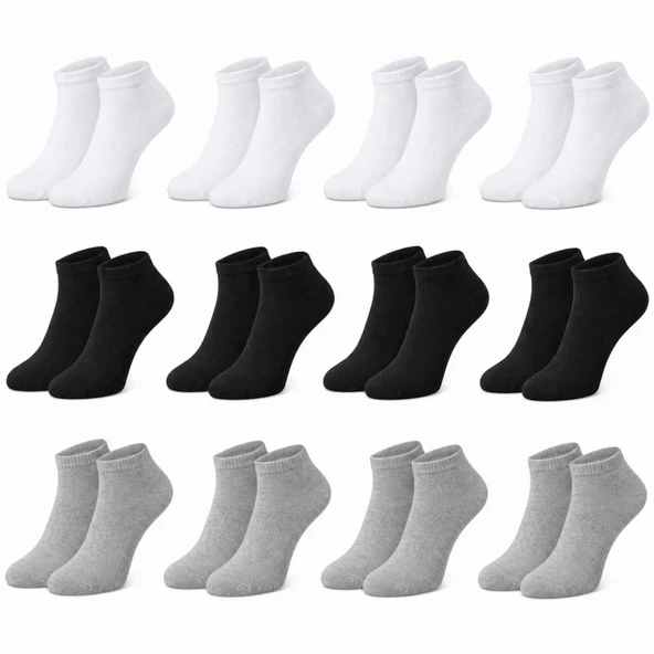 Erkek Bambu Patik Çorap 12'li Paket, Siyah Beyaz Gri, Nefes Alan Nem Emici Yumuşak Günlük Spor Bilek Çorabı — BEDEN: 39-44, RENK: Beyaz 12 lİ