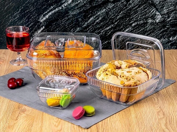 Crystal Ware F-406 3'lü Kare Saklama Kabı Seti (5150-5250ml) Mika & Kristal Plastik- 12'li Paket