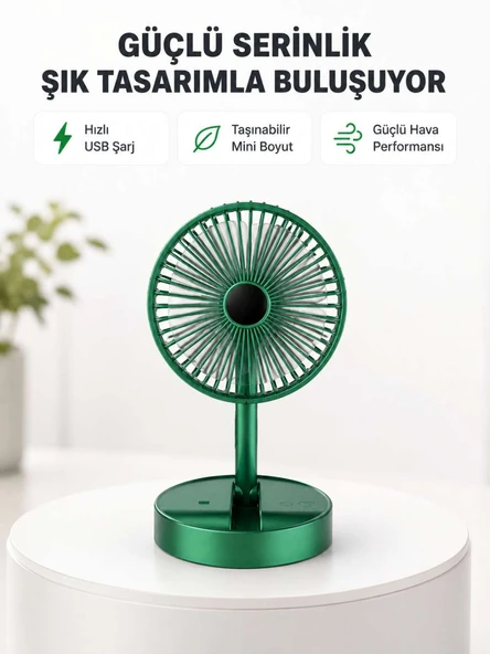 Katlanabilir Mini Fan – 3 Kademeli Soğutma, Şarjlı