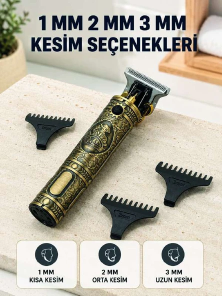Profesyonel Saç ve Sakal Tıraş Makinesi 1500 mAh Bataryalı 1 2 3 mm Taraklı