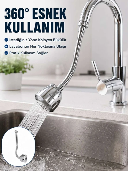 Musluk Uzatma Aparatı 360° Dönebilen Su Tasarruflu Lavabo Fıskiyesi