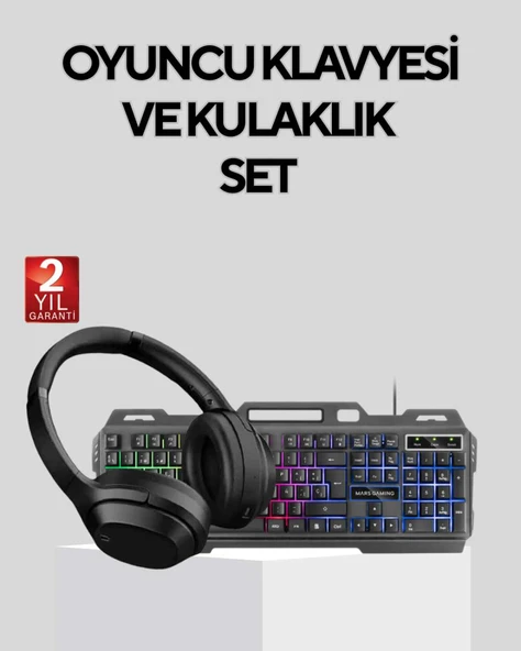Set Işıklı Klavye Mouse + Bluetooth 5.2 Kulaklık Oyuncu Paketi