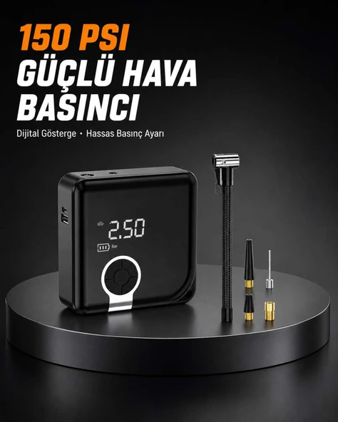 Dijital Ekranlı Diyafram Tip Kompresör 150 PSI Güçlü Motorlu