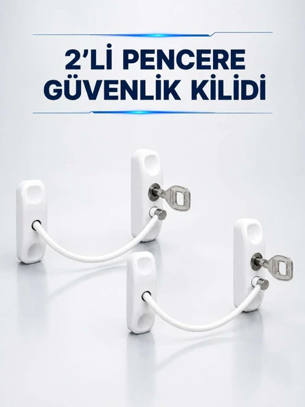 Anahtarlı Pencere Güvenlik Aparatı Beyaz Kablolu Açılma Sınırlayıcı 2’li Set