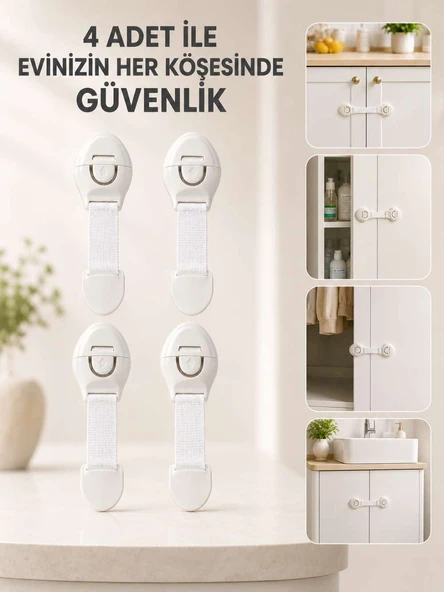 4 Adet Çok Amaçlı Çocuk Güvenlik Kilidi Dolap, Çekmece ve Gardırop İçin