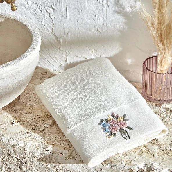 Lexroo Comfort Touch Nakışlı%100 Pamuk Havlu Mavi 30x50 Cm