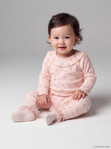 LCW baby Pembe Çiçekli Kız Bebek Takım