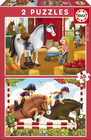 Educa 2x48 Parça Horse Grooming (At Bakımı) Çocuk Puzzle ürün görseli 1