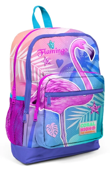 Coral High Pembe Mor Flamingo Desenli İlkokul ve Günlük Sırt Çantası - Kız Çocuk ürün görseli 1