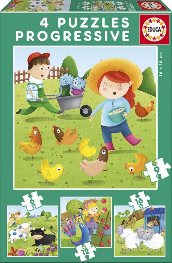 Educa 17145 - 6+9+12+16 Çiftlik Hayvanları 4'lü Çocuk Puzzle ürün görseli 1