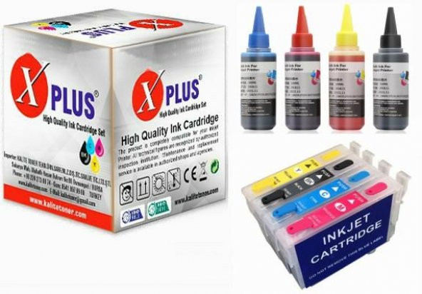 XPlus Epson Stylus SX610FW T0711-T0714 muadil Kolay Dolan Kartuş + 4 x100 ml Renk Mürekkep Seti ürün görseli 1