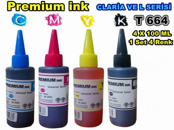 PREMİUM İNK EPSON T664 L3050 L3060 L3070 4 RENK x 100 ml SET ürün görseli 1